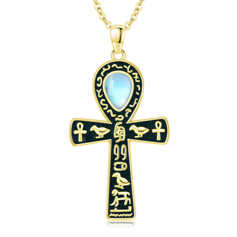 Collar con colgante Ankh de piedra lunar de dos tonos de plata de ley-8