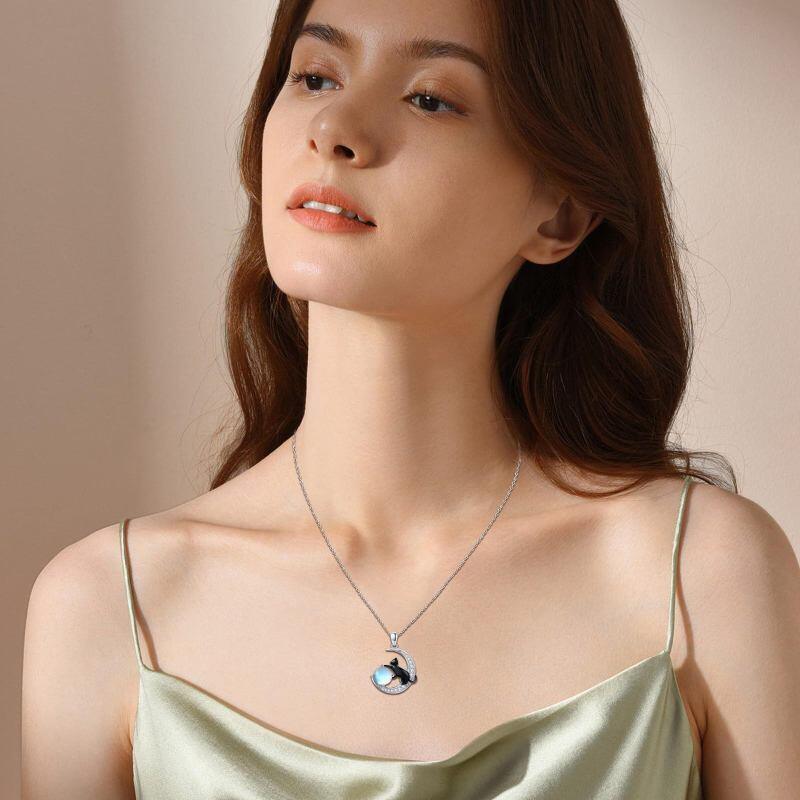 Collier pendentif chat noir et lune en argent sterling bicolore avec pierre de lune-2