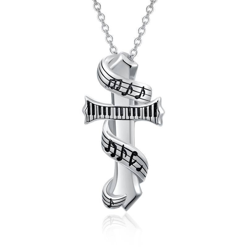 Sterling Silver Two-tone Music Symbol & Piano Pendant Necklace-5