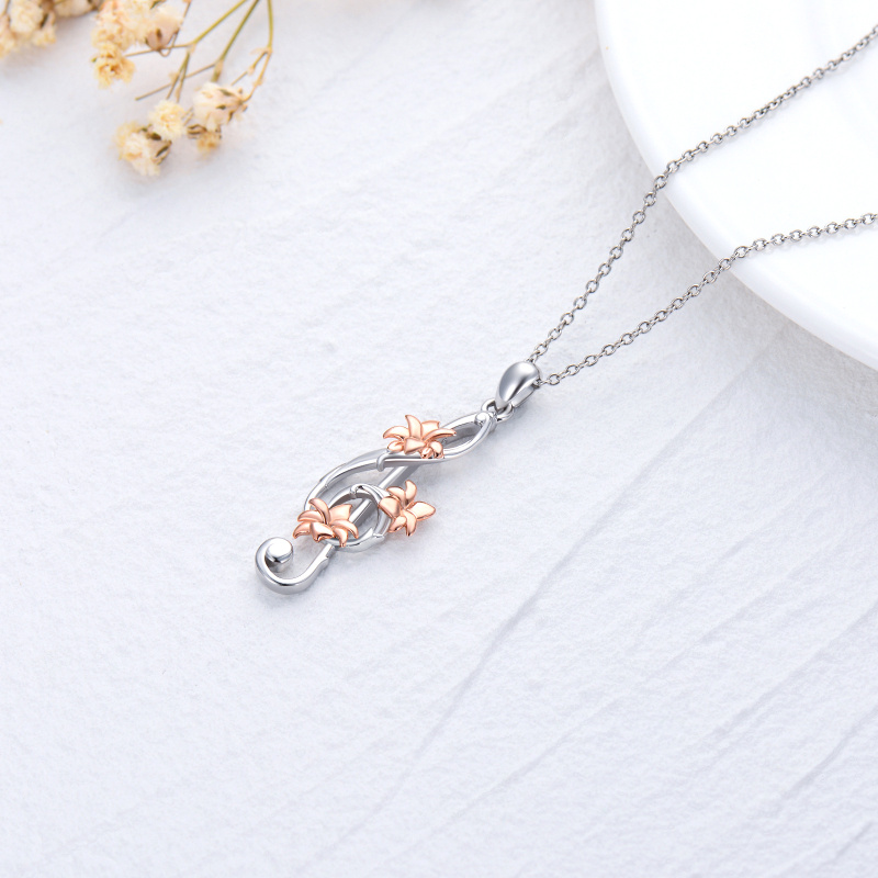 Collar colgante de plata de ley bicolor con orquídea y símbolo musical-5