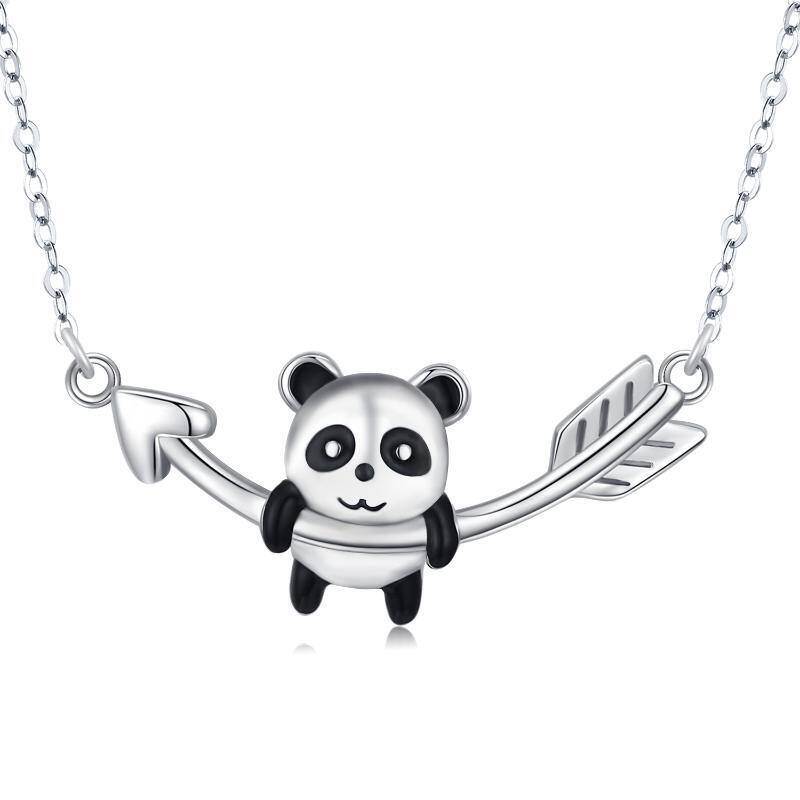 Sterling Silver Two-tone Panda & Arrow Pendant Necklace-9