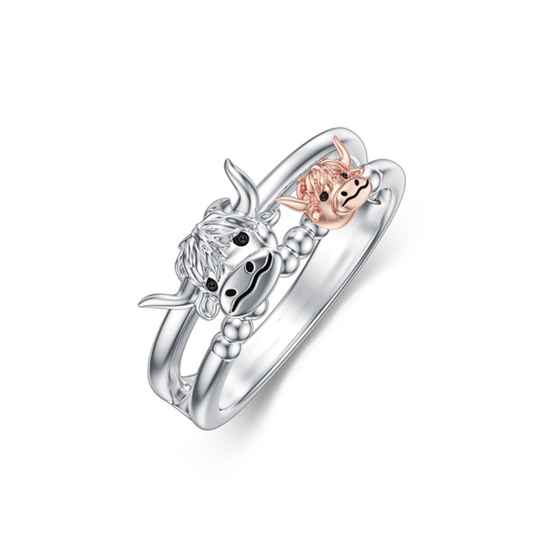 Zweifarbiger Ring aus Sterlingsilber mit personalisierter Gravur „Highland Cow“-12
