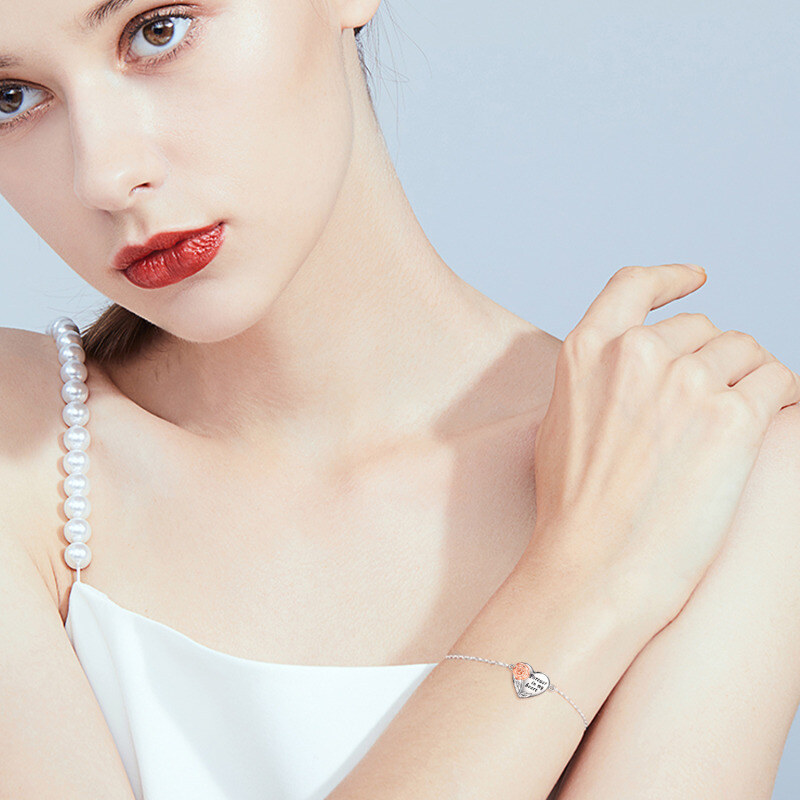 Pulsera de plata de ley de dos tonos rosa y corazón para urna de cenizas con palabra graba-2
