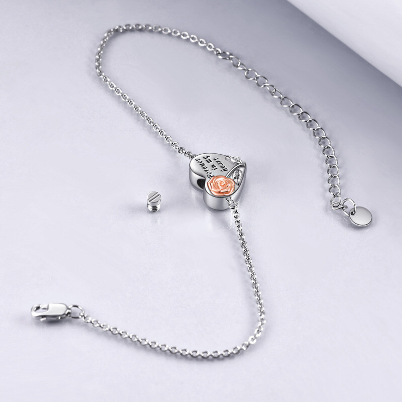 Pulsera de plata de ley de dos tonos rosa y corazón para urna de cenizas con palabra graba-4
