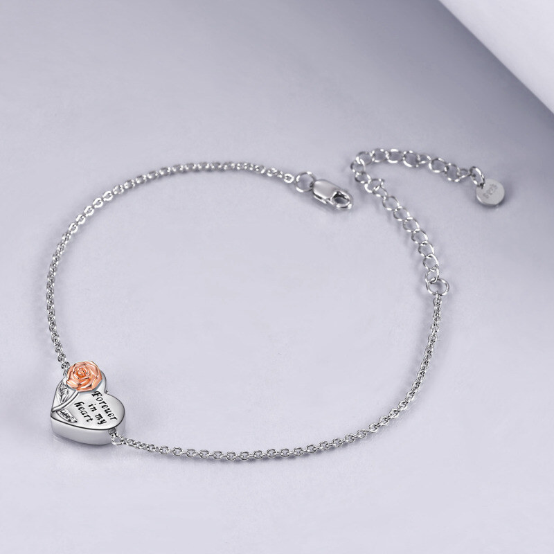 Pulsera de plata de ley de dos tonos rosa y corazón para urna de cenizas con palabra graba-5
