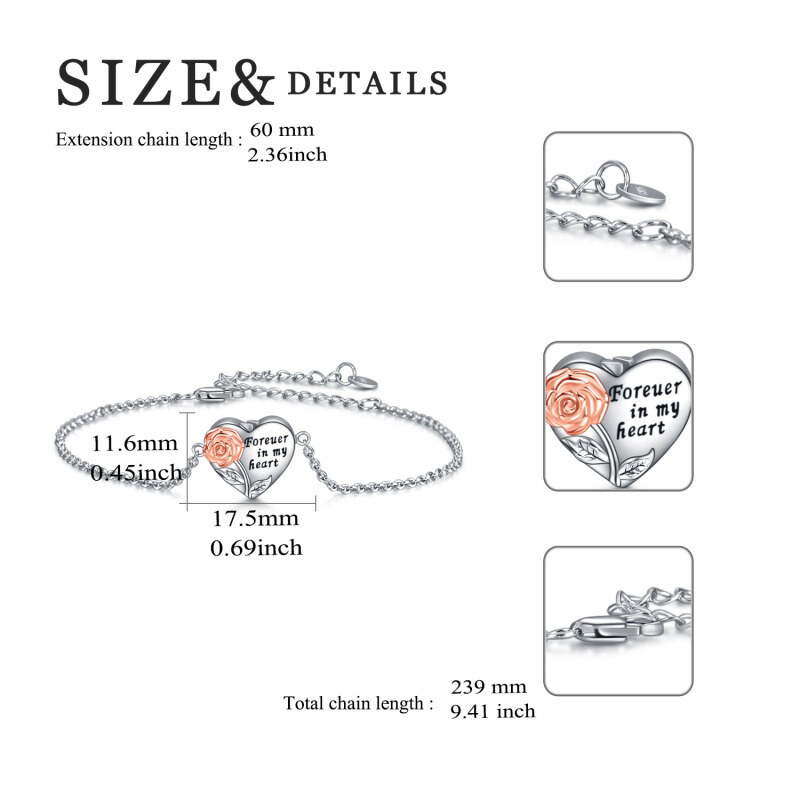Pulsera de plata de ley de dos tonos rosa y corazón para urna de cenizas con palabra graba-6