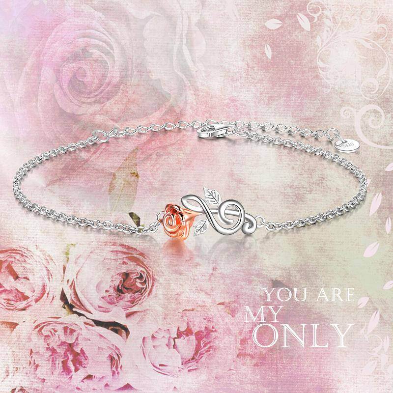 Pulsera con colgante de símbolo musical de rosa de dos tonos en plata de ley-3