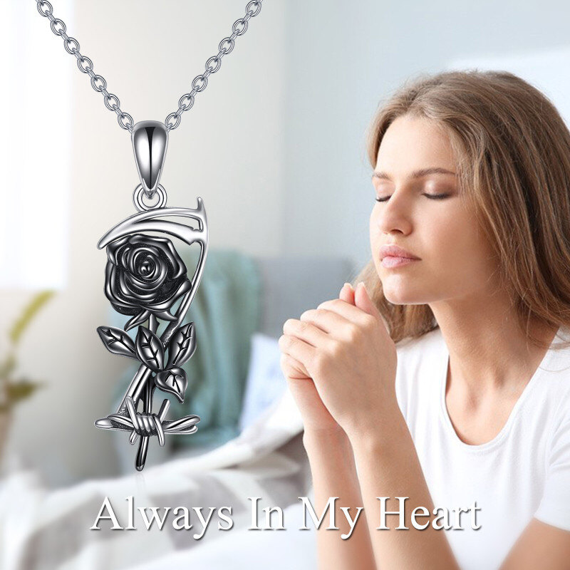 Collier en argent sterling pour cendres avec rose et faucille bicolores-6