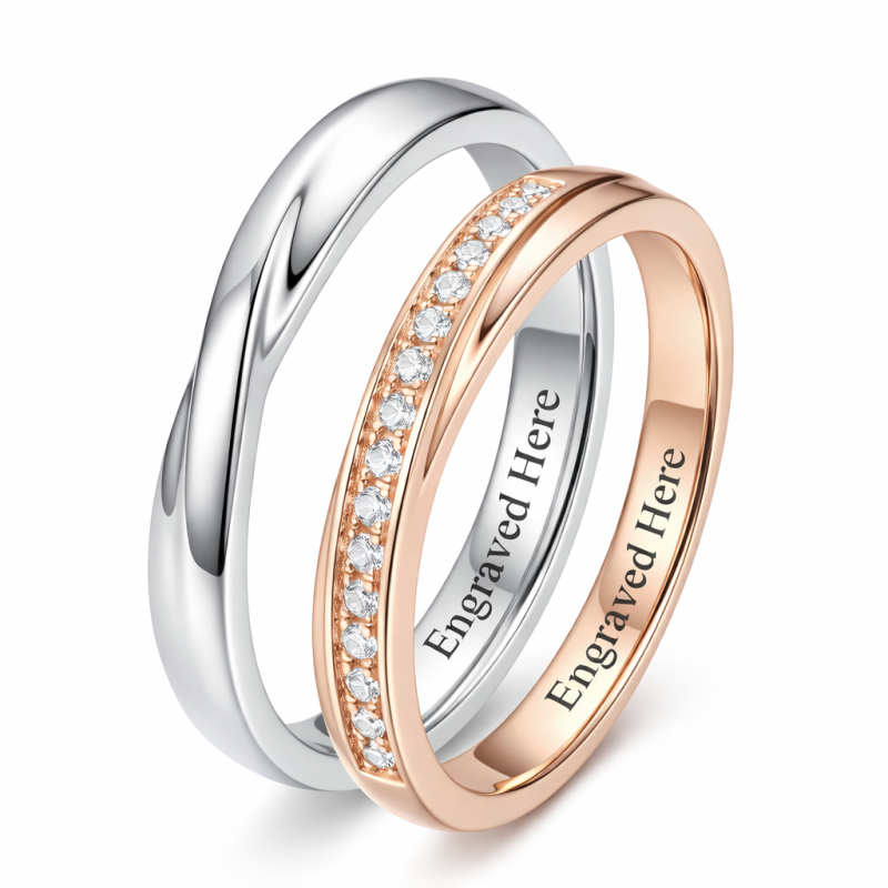Sterlingsilber zweifarbig rund geschliffene Labor-Diamanten individuelle Paarringe-1