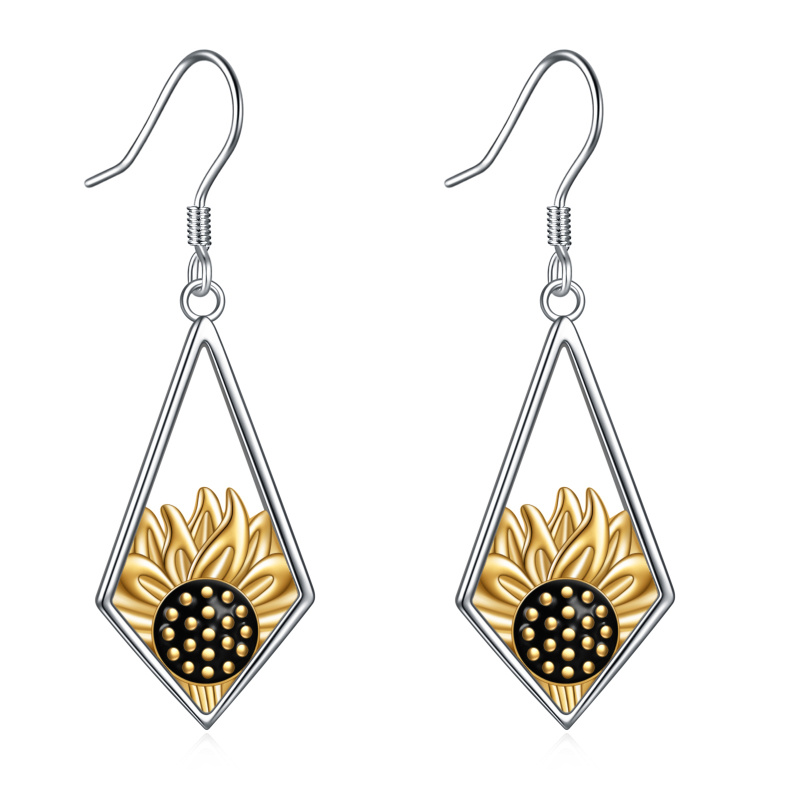 Pendientes Gota Girasol Plata de Ley Bicolor-1