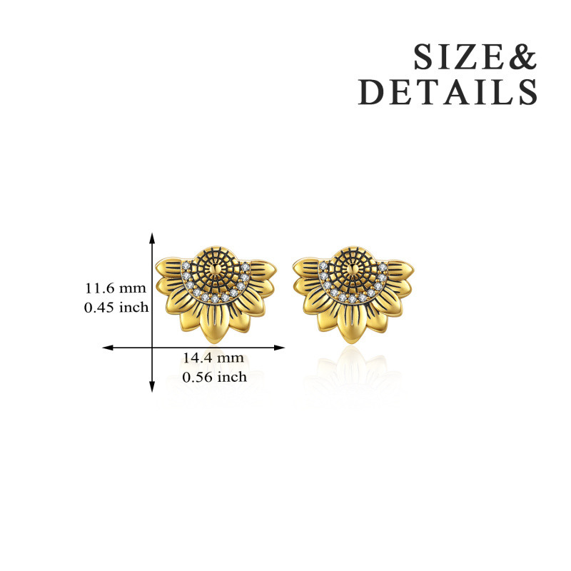 Pendientes de plata de ley con forma de girasol en dos tonos-5