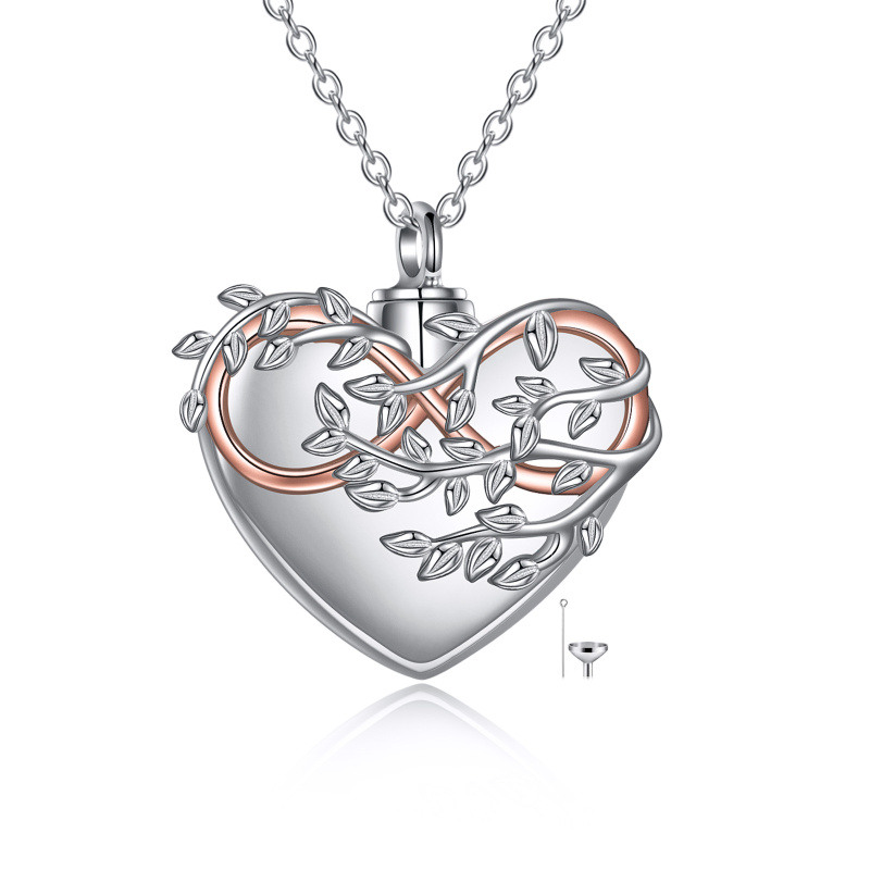 Sterling Silver Two-Tone Tree Of Life & Heart With Infinity Symbol Urn Necklace For Ashes-18