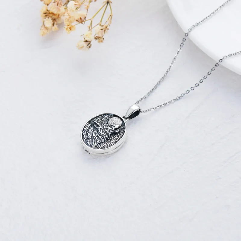 Sterling Silber zweifarbig Wolf Anhänger Halskette-4