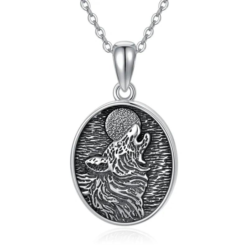 Sterling Silber zweifarbig Wolf Anhänger Halskette-5