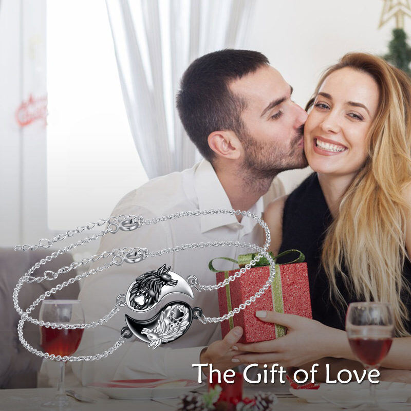 Bracelet en argent sterling avec pendentif loup et yin yang bicolore-3
