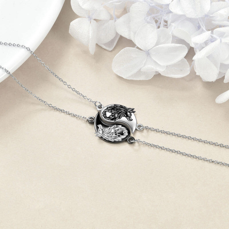Bracelet en argent sterling avec pendentif loup et yin yang bicolore-4