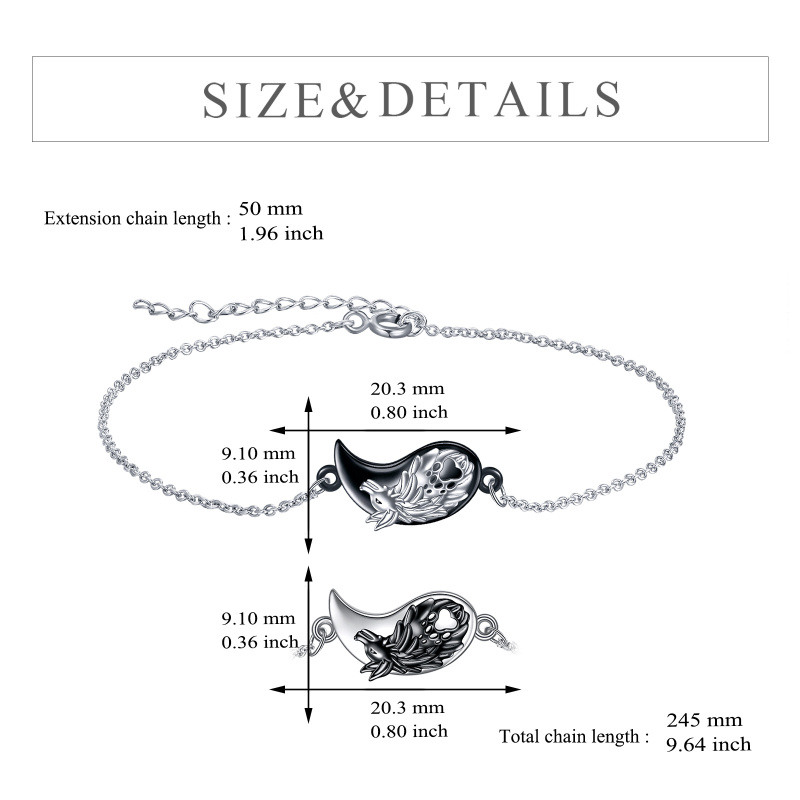 Bracelet en argent sterling avec pendentif loup et yin yang bicolore-6