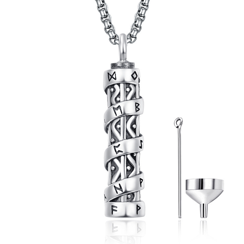 Sterling Silver Viking Rune Bar Pendant Necklace for Men-3
