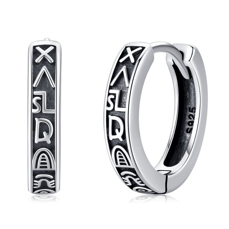 Sterling Silver Viking Rune Hoop Earrings-4