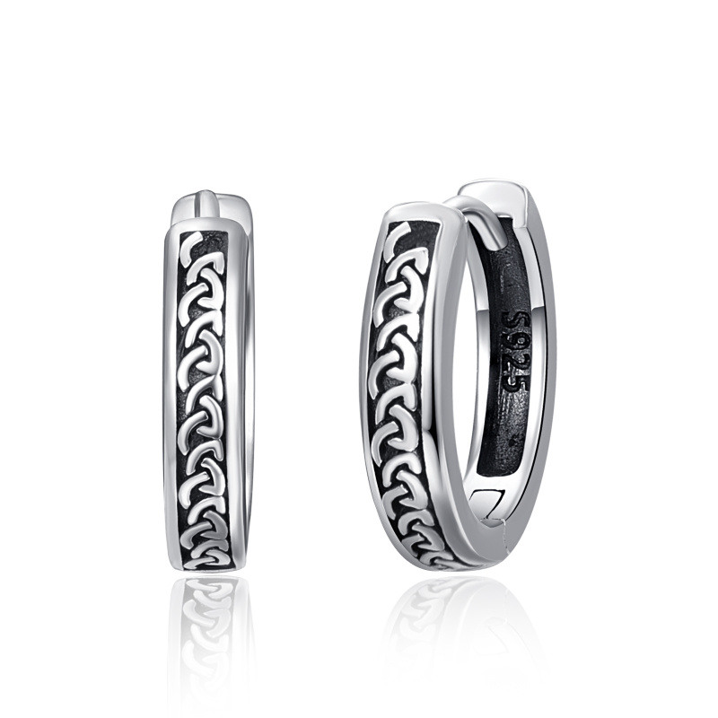 Sterling Silver Viking Rune Hoop Earrings for Men-13