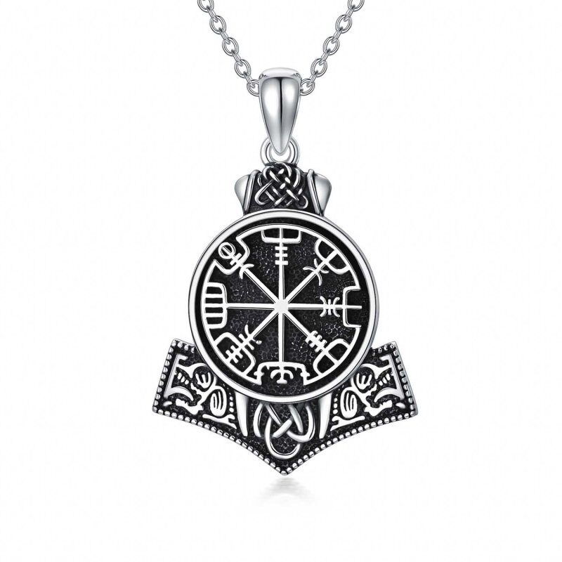 Sterling Silver Viking Rune Pendant Necklace for Men-12