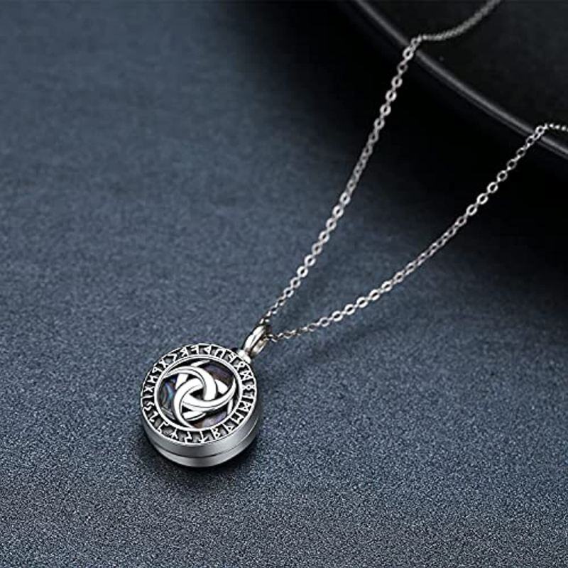 Plata de ley Vikingo Runa Triforce Vegvisir Urna Collar para cenizas-3