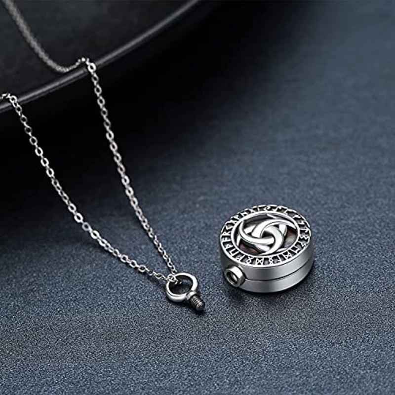 Plata de ley Vikingo Runa Triforce Vegvisir Urna Collar para cenizas-4