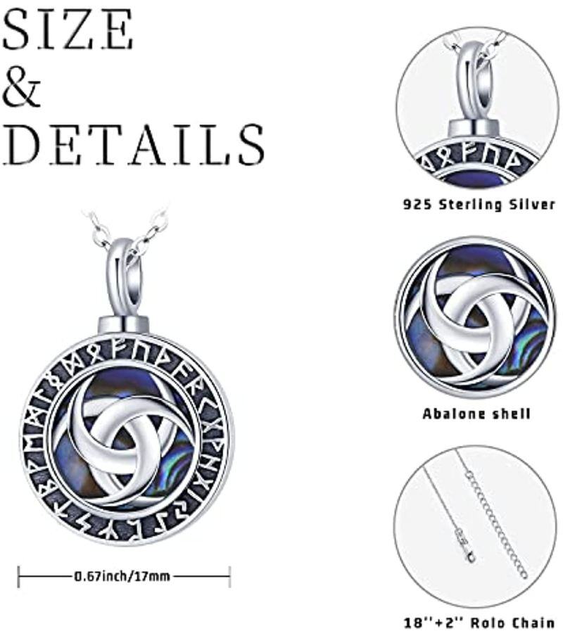 Plata de ley Vikingo Runa Triforce Vegvisir Urna Collar para cenizas-5
