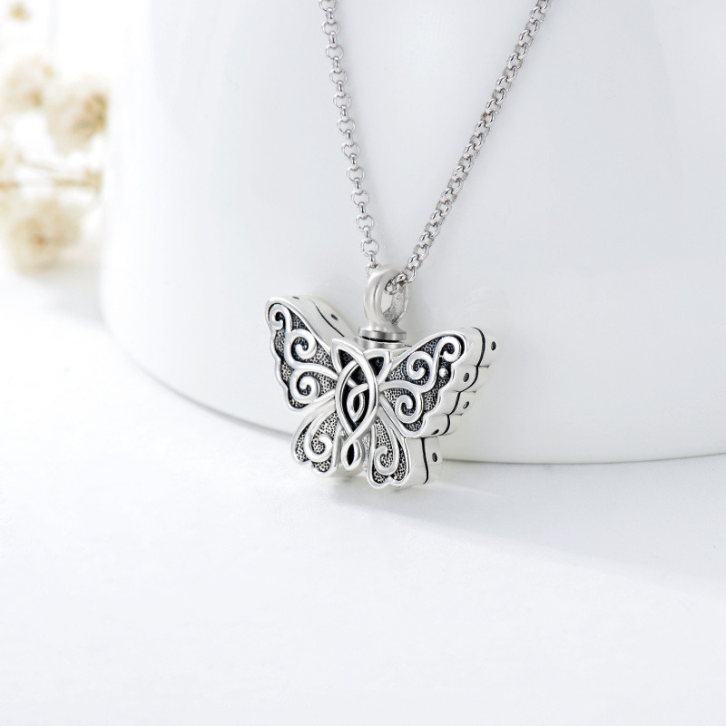 Collar de plata de ley Vintage Celtic Knot Butterfly Urn para cenizas-3