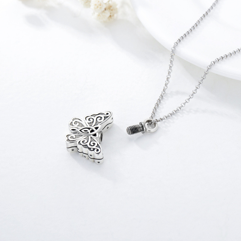 Collar de plata de ley Vintage Celtic Knot Butterfly Urn para cenizas-5