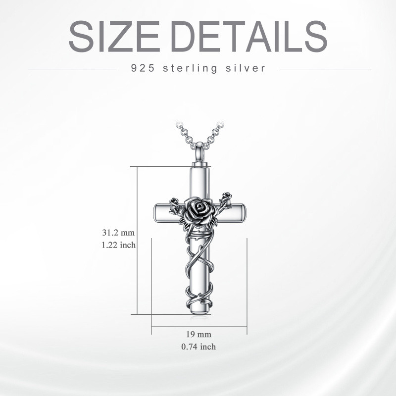 Collar de plata de ley Vintage Rose & Cross Urn para cenizas-6