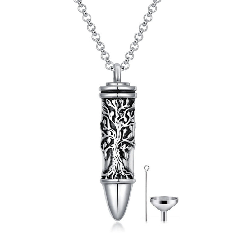 Collar de plata de ley Vintage Tree Of Life & Bullet Urn para cenizas-5