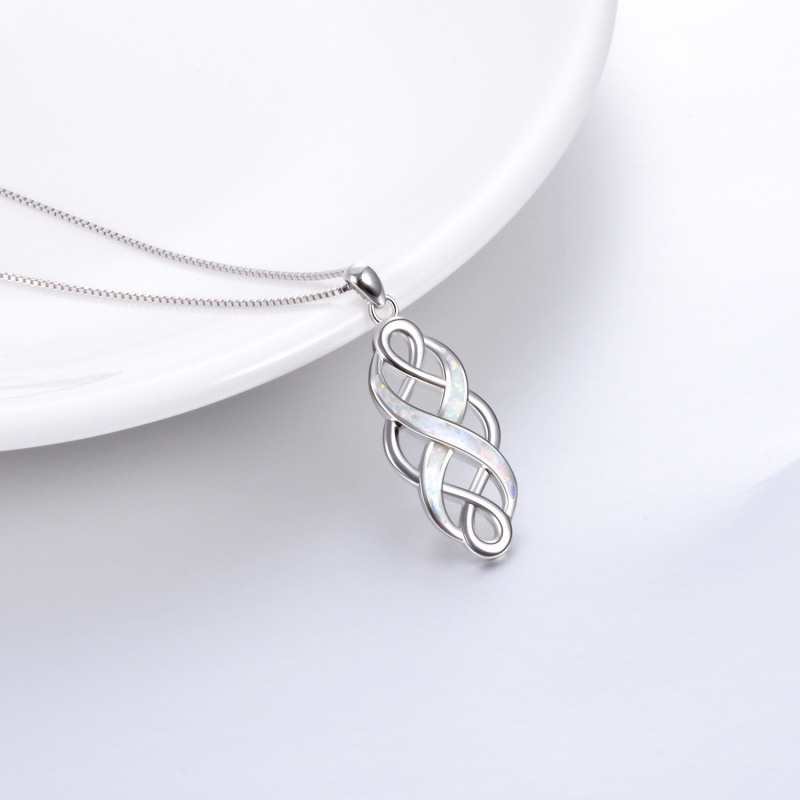 Collar con colgante de nudo celta de ópalo blanco en plata de ley-3