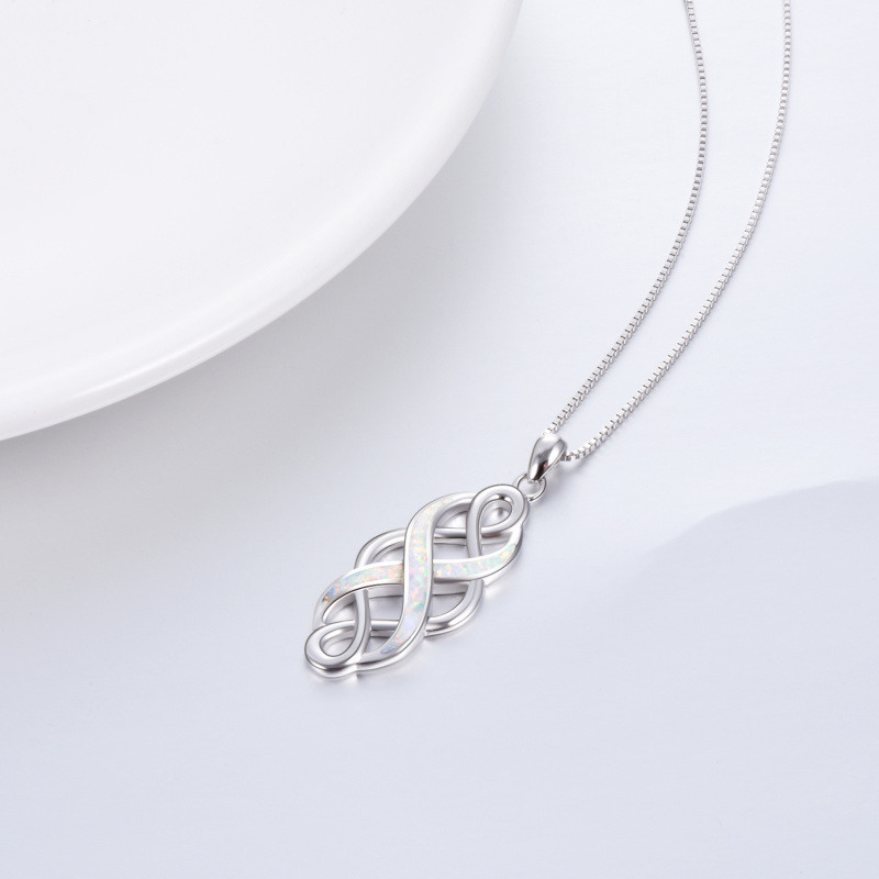 Collar con colgante de nudo celta de ópalo blanco en plata de ley-4
