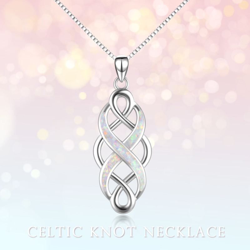 Collar con colgante de nudo celta de ópalo blanco en plata de ley-5