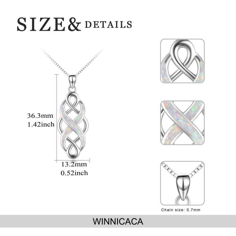 Collar con colgante de nudo celta de ópalo blanco en plata de ley-6
