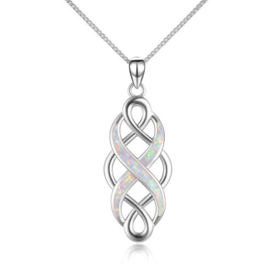 Collier pendentif en argent sterling avec opale blanche et nœud celtique