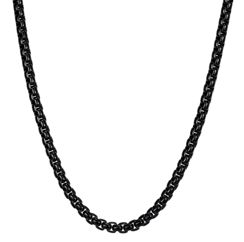 Halskette aus Sterlingsilber mit schwarzer runder Boxkette für Herren, 4 mm-1