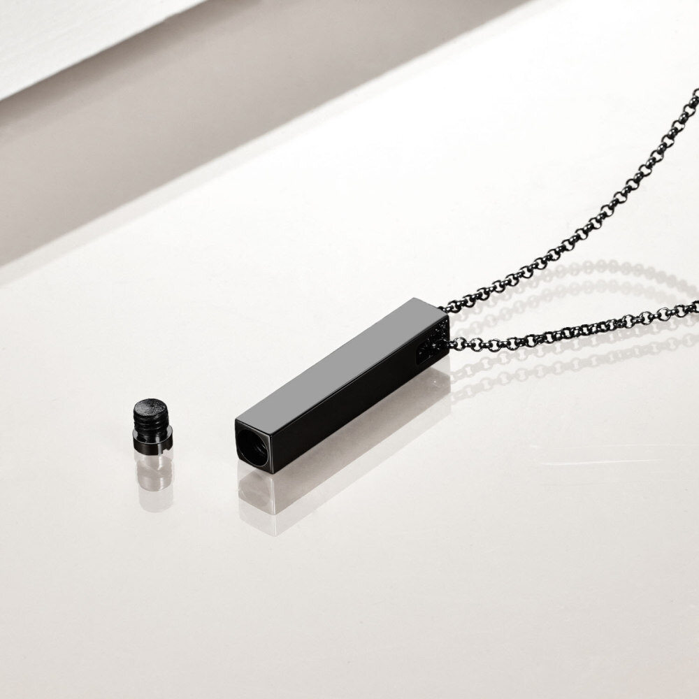 Sterling Silver with Black Rhodium Color Bar Urn Necklace for Ashes