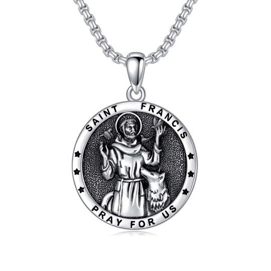 Sterling Zilver Met Zwart Rhodium Sint Franciscus Hanger Halsband Met Gegraveerd Woord Voo