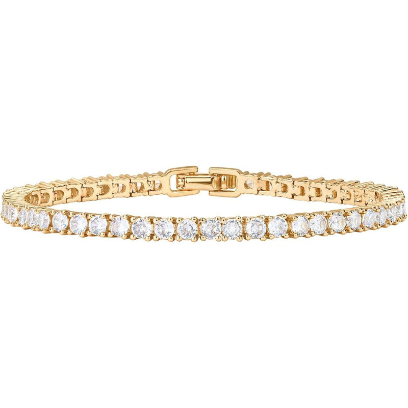 Bracelet de tennis en argent sterling plaqué or avec moissanite de 3 mm-1