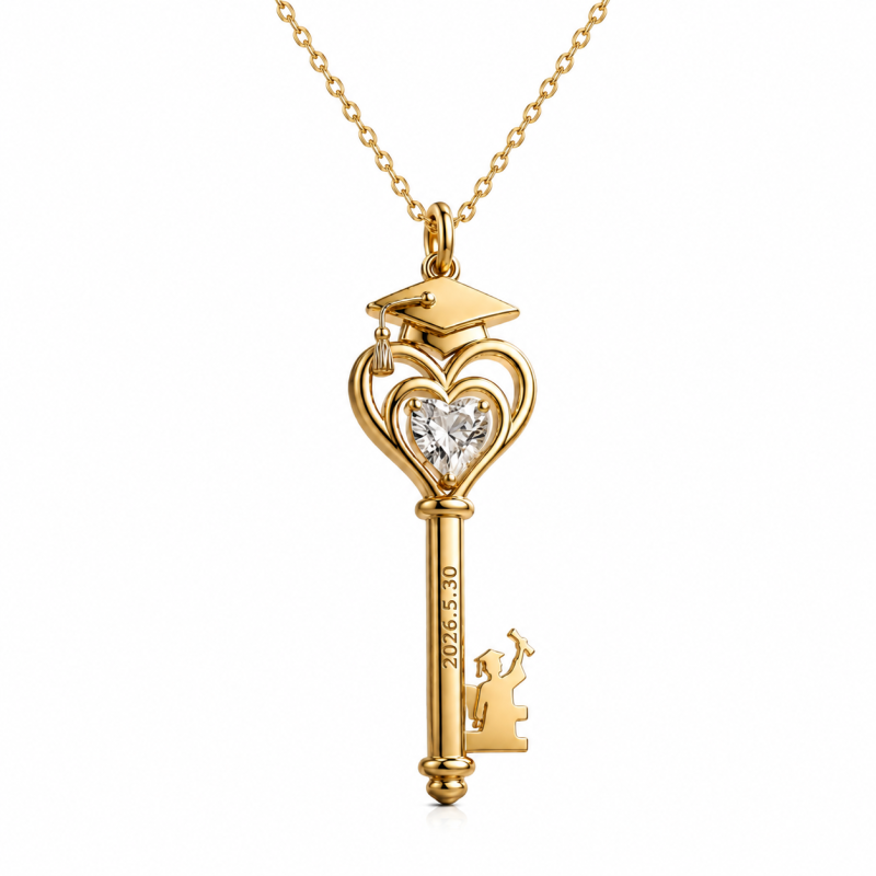 Sterling Silver with Gold Plated Crystal Engravable & Key Pendant Necklace-1