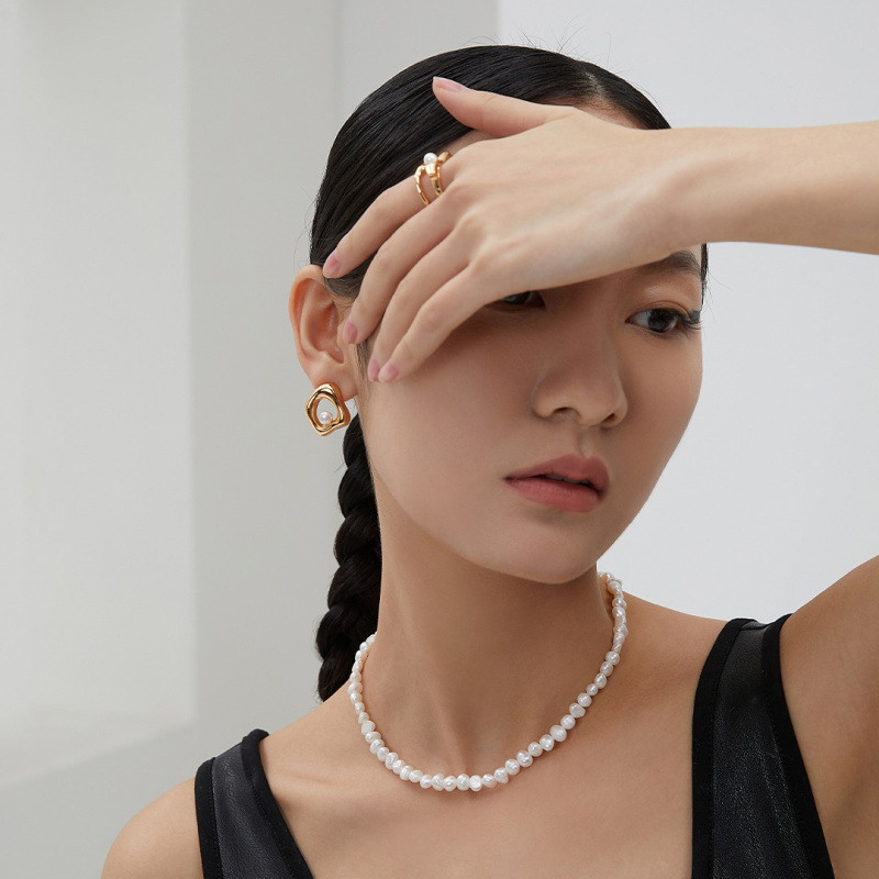 スターリングシルバー、金メッキパール、15インチネックレス（女性用）-2
