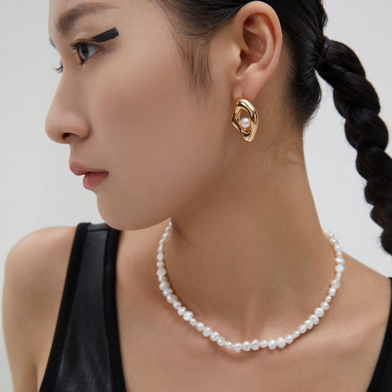 スターリングシルバー、金メッキパール、15インチネックレス（女性用）-3