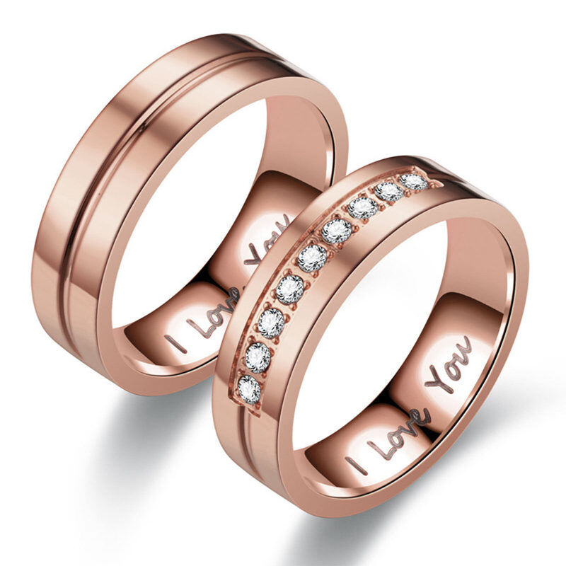 Sterling Silver with Rose Gold Plated 0.2CT Moissanite Personalized Engraving Couple Rings-17