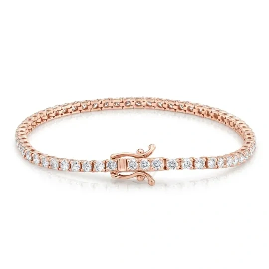Sterling Silver with Rose Gold Plated 3.3 CTW Round Cut Moissanite Tennis Chain Bracelet
