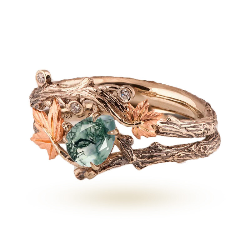 Anillo apilable de plata de ley con ágata bañada en oro rosa y grabado personalizado con hiedra-20