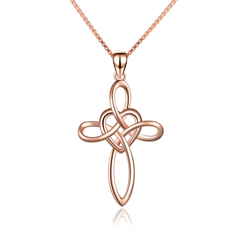 Sterling Silver with Rose Gold Plated Celtic Knot & Cross Pendant Necklace-1