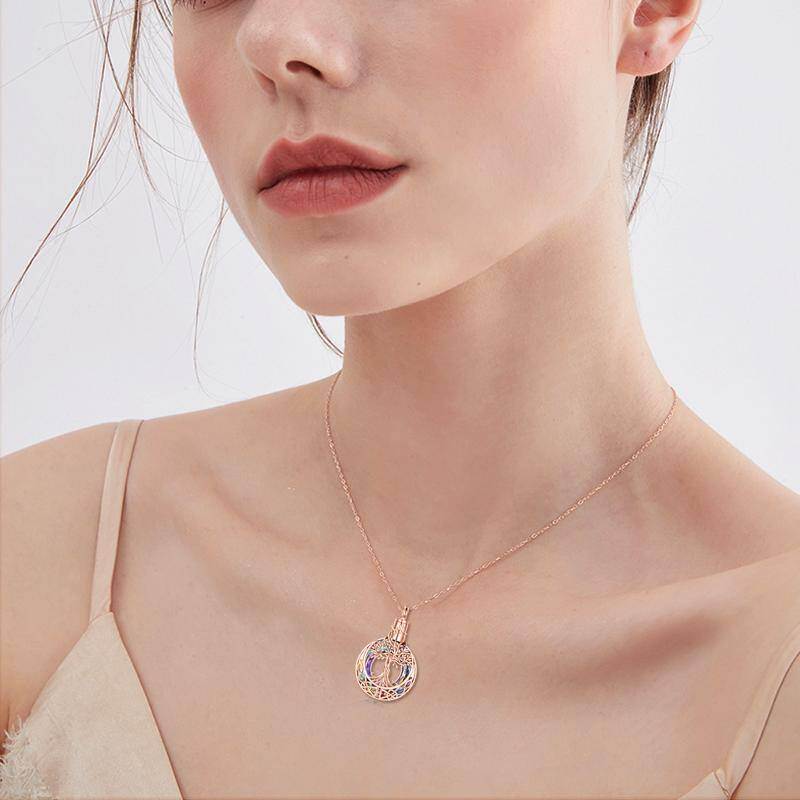 Sterling Silber mit Rose vergoldet kreisförmigen Kristall Baum des Lebens & keltischen Kno-2