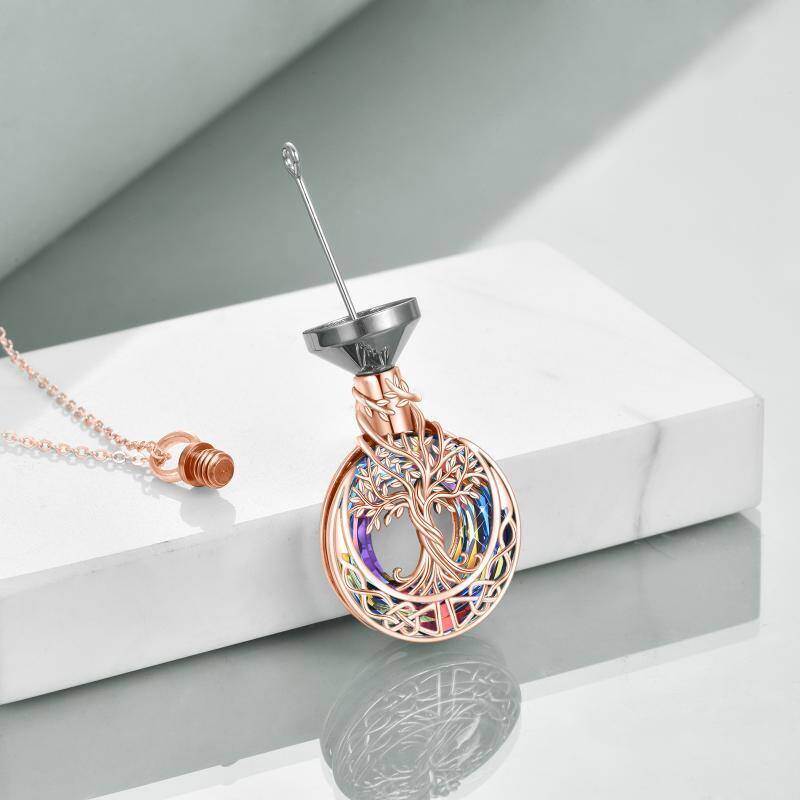 Sterling Silber mit Rose vergoldet kreisförmigen Kristall Baum des Lebens & keltischen Kno-4